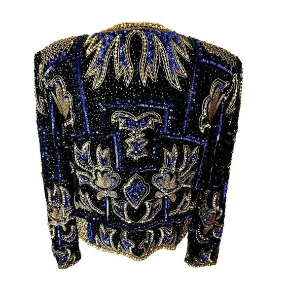 L‎ Vintage 80s Brilliante By J.A. Bedazzled Sequined Beaded Statement Fun Jacket - Picture 3 of 7